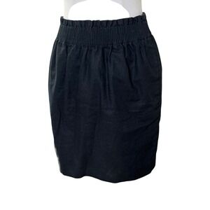 J.Crew Black Linen Blend Skirt Size 2‎ | Elastic Waist Lined Minimalist Casual